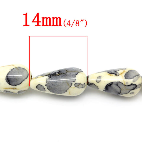 1 Strand Synthetic Agate Gemstone Loose Beads Teardrop Ivory and Gray 14mm - Sexy Sparkles Fashion Jewelry - 2