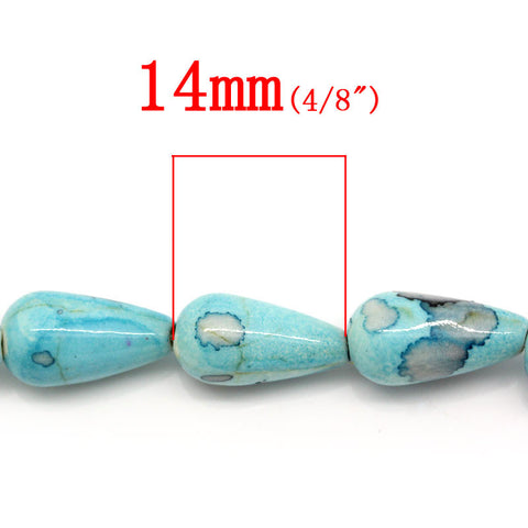 1 Strand Synthetic Agate Gemstone Loose Beads Teardrop Cyan 14mm - Sexy Sparkles Fashion Jewelry - 2
