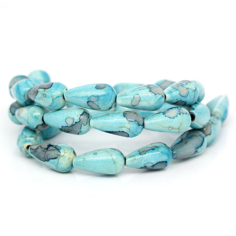 1 Strand Synthetic Agate Gemstone Loose Beads Teardrop Cyan 14mm - Sexy Sparkles Fashion Jewelry - 3