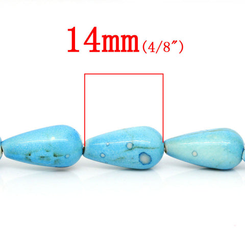 1 Strand Synthetic Agate Gemstone Loose Beads Teardrop Blue 14mm - Sexy Sparkles Fashion Jewelry - 2