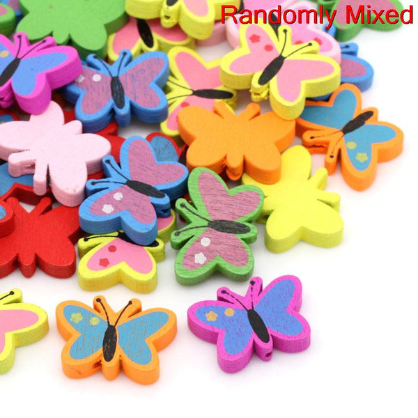 Sexy Sparkles 10pcs Wood Butterfly Spacer Beads Assorted Colors 23mm