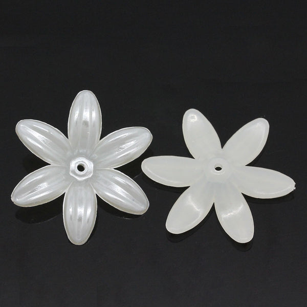 Sexy Sparkles 5 Pcs Acrylic Spacer Bead Caps Flower White Faceted