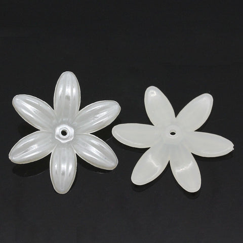 5 Pcs Acrylic Spacer Bead Caps Flower White Faceted - Sexy Sparkles Fashion Jewelry - 1