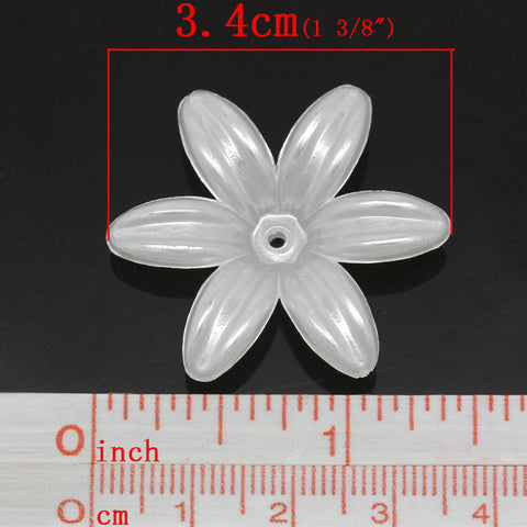 5 Pcs Acrylic Spacer Bead Caps Flower White Faceted - Sexy Sparkles Fashion Jewelry - 3