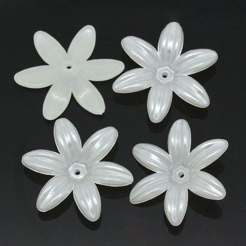 5 Pcs Acrylic Spacer Bead Caps Flower White Faceted - Sexy Sparkles Fashion Jewelry - 2