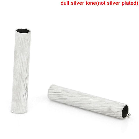 50 Pcs Spacer Beads Hollow Tube Stripe Pattern Silver Tone 10mm - Sexy Sparkles Fashion Jewelry - 1