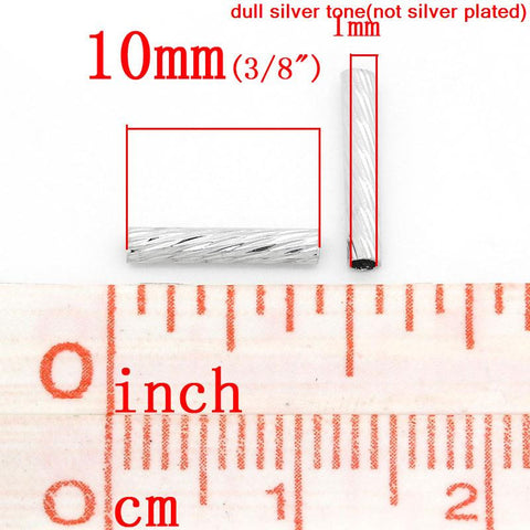 50 Pcs Spacer Beads Hollow Tube Stripe Pattern Silver Tone 10mm - Sexy Sparkles Fashion Jewelry - 2