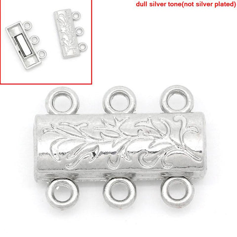 Set of 2 Magnetic Clasps Rectangle Silver Tone Vine Pattern Carved 19mm - Sexy Sparkles Fashion Jewelry - 1