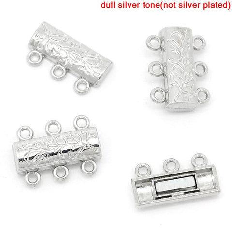 Set of 2 Magnetic Clasps Rectangle Silver Tone Vine Pattern Carved 19mm - Sexy Sparkles Fashion Jewelry - 3