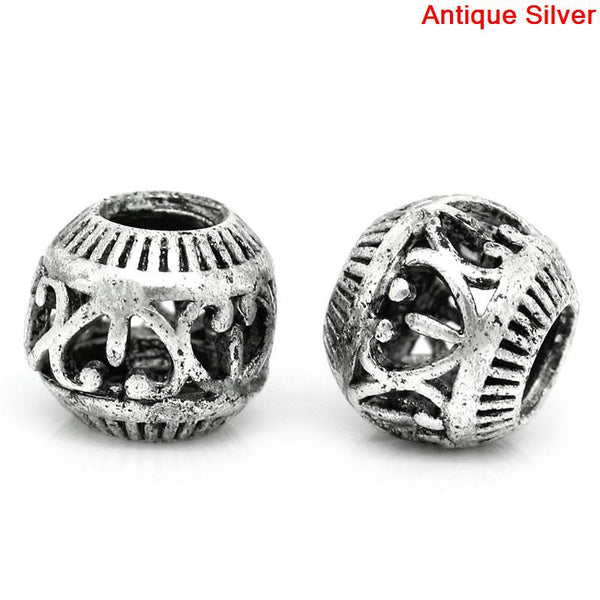 Sexy Sparkles 10 Pcs Round Hollow Spacer Beads Antique Silver Heart Pattern Carved 10mm