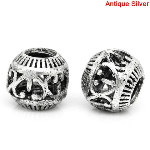 10 Pcs Round Hollow Spacer Beads Antique Silver Heart Pattern Carved 10mm - Sexy Sparkles Fashion Jewelry - 1