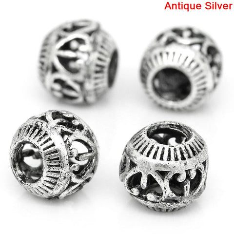 10 Pcs Round Hollow Spacer Beads Antique Silver Heart Pattern Carved 10mm - Sexy Sparkles Fashion Jewelry - 3