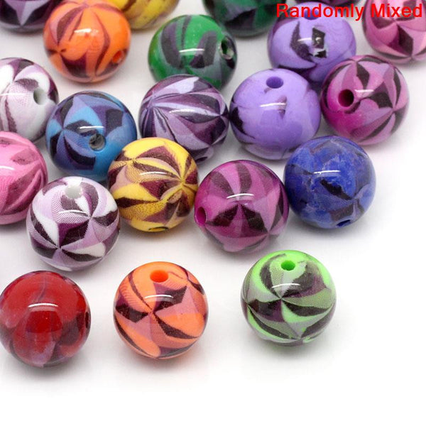 Sexy Sparkles 15 Pcs Acrylic Spacer Beads Round Mixed Pattern and Assorted Colors