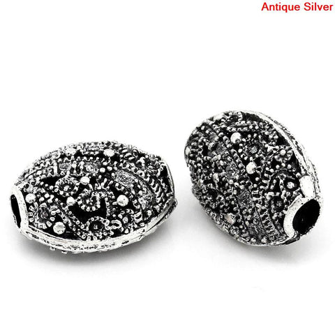 5 Pcs Oval Hollow Spacer Beads Antique Silver Vine Pattern Carved 15mm - Sexy Sparkles Fashion Jewelry - 1