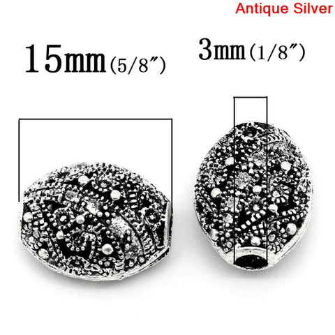 5 Pcs Oval Hollow Spacer Beads Antique Silver Vine Pattern Carved 15mm - Sexy Sparkles Fashion Jewelry - 2
