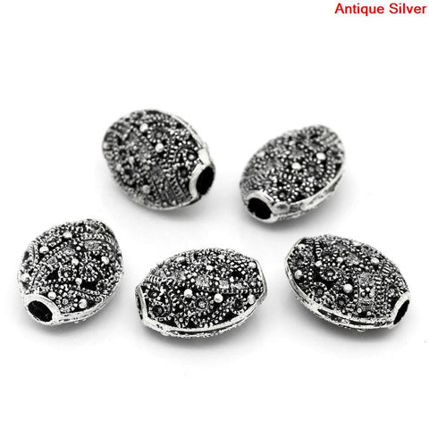 5 Pcs Oval Hollow Spacer Beads Antique Silver Vine Pattern Carved 15mm - Sexy Sparkles Fashion Jewelry - 3