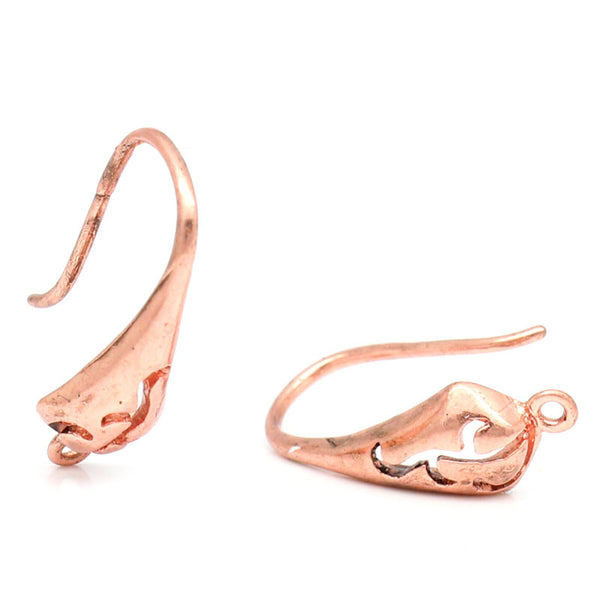 4 Pcs Earring Hooks w/ Loops Antique Copper Hollow Pattern 18mm - Sexy Sparkles Fashion Jewelry - 1