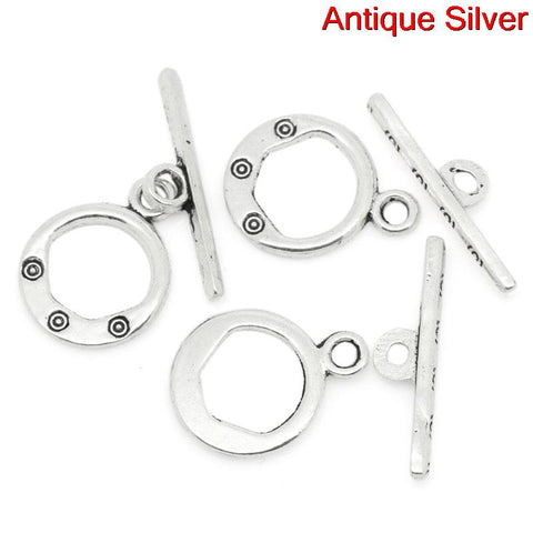 5 Sets Toggle Clasps Round Antique Silver Circle Pattern - Sexy Sparkles Fashion Jewelry - 3