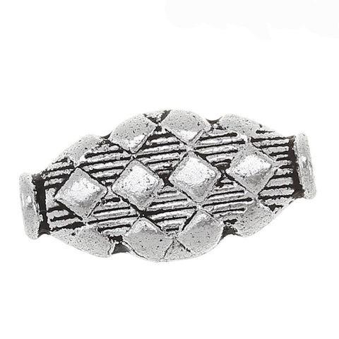 5 Pcs Oval Spacer Beads Antique Silver Rhombus Pattern Carved - Sexy Sparkles Fashion Jewelry - 2