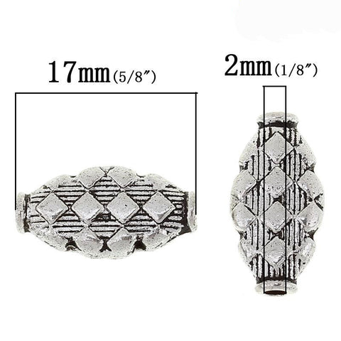 5 Pcs Oval Spacer Beads Antique Silver Rhombus Pattern Carved - Sexy Sparkles Fashion Jewelry - 3
