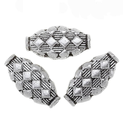5 Pcs Oval Spacer Beads Antique Silver Rhombus Pattern Carved - Sexy Sparkles Fashion Jewelry - 1