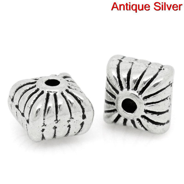 10 Pcs Square Spacer Beads Antique Silver Stripe Pattern Carved 7mm - Sexy Sparkles Fashion Jewelry - 1