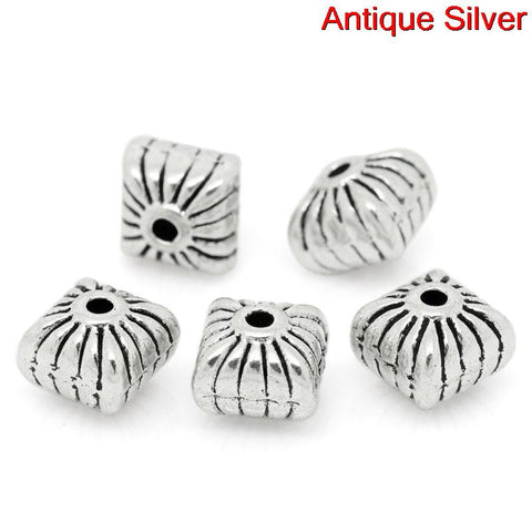10 Pcs Square Spacer Beads Antique Silver Stripe Pattern Carved 7mm - Sexy Sparkles Fashion Jewelry - 3