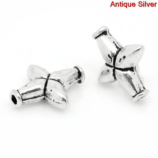 Sexy Sparkles 10 Pcs Cross Charm Spacer Beads Antique Silver 14mm