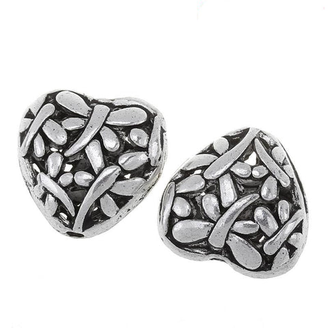 5 Pcs Heart Spacer Beads Antique Silver Dragonfly Pattern Carved - Sexy Sparkles Fashion Jewelry - 2