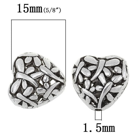 5 Pcs Heart Spacer Beads Antique Silver Dragonfly Pattern Carved - Sexy Sparkles Fashion Jewelry - 3
