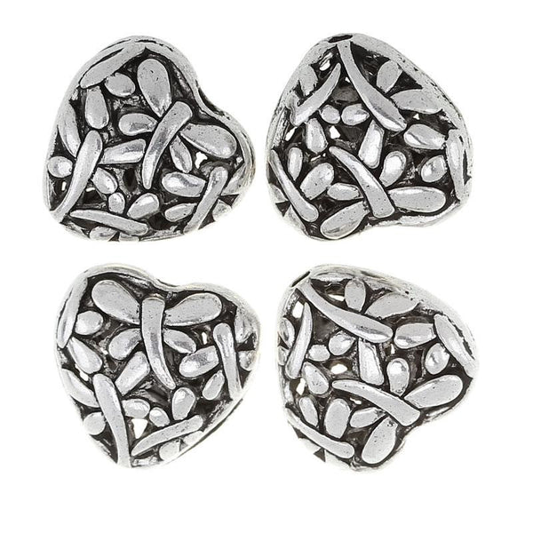 5 Pcs Heart Spacer Beads Antique Silver Dragonfly Pattern Carved - Sexy Sparkles Fashion Jewelry - 1