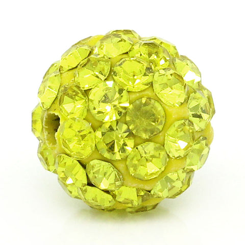 5 Pcs Yellow Polymer Clay Ball Beads Pave Yellow Rhinestone 10mm - Sexy Sparkles Fashion Jewelry - 1