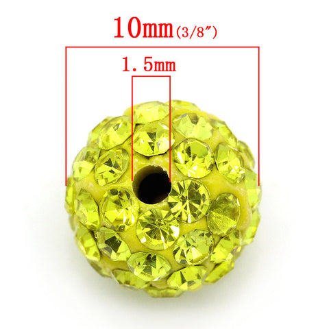 5 Pcs Yellow Polymer Clay Ball Beads Pave Yellow Rhinestone 10mm - Sexy Sparkles Fashion Jewelry - 3