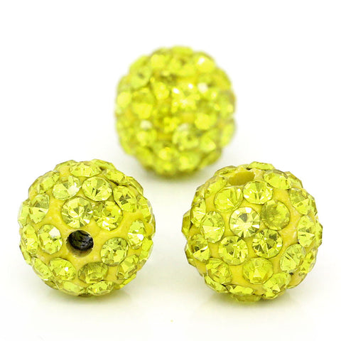 5 Pcs Yellow Polymer Clay Ball Beads Pave Yellow Rhinestone 10mm - Sexy Sparkles Fashion Jewelry - 2