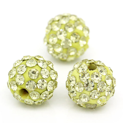 5 Pcs Champgne Polymer Clay Ball Beads Pave Champagne Rhinestone 10mm - Sexy Sparkles Fashion Jewelry - 2