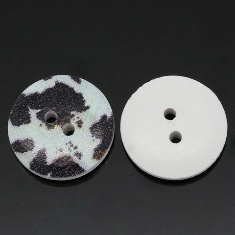 10 Pcs Round Wood Buttons White with Black Spots 18mm - Sexy Sparkles Fashion Jewelry - 1