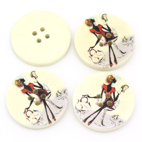 10 pcs Round Wood Scrapbooking Buttons Girl & Bag Pattern 3cm(1-1/8") - Sexy Sparkles Fashion Jewelry - 3
