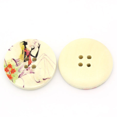 10 Pcs Round Wood Buttons Beautiful Girl Reading Book Pattern - Sexy Sparkles Fashion Jewelry - 1