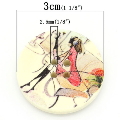 10pcs Wood Round Buttons Beautiful Girl Pattern Multicolor 3cm - Sexy Sparkles Fashion Jewelry - 3