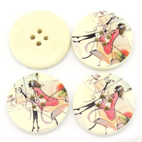 10pcs Wood Round Buttons Beautiful Girl Pattern Multicolor 3cm - Sexy Sparkles Fashion Jewelry - 2