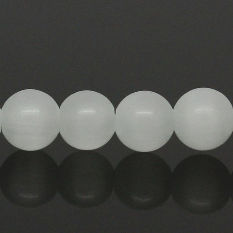 1 Strand Synthetic Cat's Eye Glass Round Loose Beads White - Sexy Sparkles Fashion Jewelry - 2