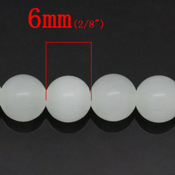 1 Strand Synthetic Cat's Eye Glass Round Loose Beads White - Sexy Sparkles Fashion Jewelry - 1