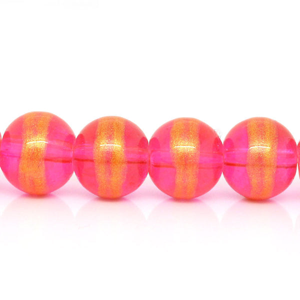 1 Strand Round Glass Loose Beads Pink Golden Stripe - Sexy Sparkles Fashion Jewelry - 1