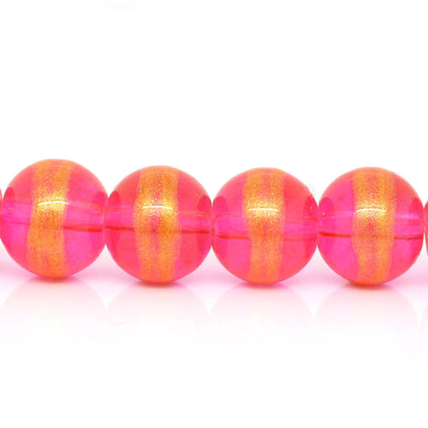 1 Strand Round Glass Loose Beads Pink Golden Stripe - Sexy Sparkles Fashion Jewelry - 1