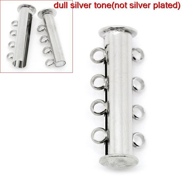 Set of 2 Copper Magnetic Slide Clasps Silver Tone 4 Row - Sexy Sparkles Fashion Jewelry - 1