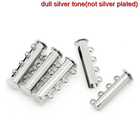 Set of 2 Copper Magnetic Slide Clasps Silver Tone 4 Row - Sexy Sparkles Fashion Jewelry - 2