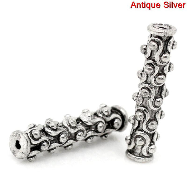5 Pcs Spacer Beads Column/cylinder Antique Silver Pattern Carved - Sexy Sparkles Fashion Jewelry - 1