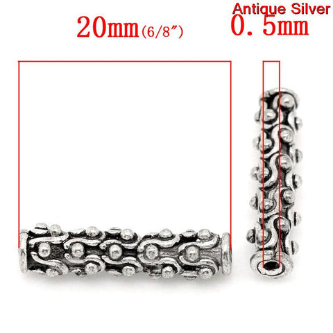 5 Pcs Spacer Beads Column/cylinder Antique Silver Pattern Carved - Sexy Sparkles Fashion Jewelry - 2