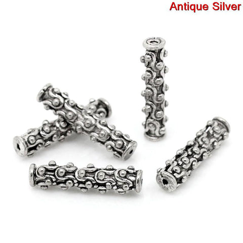 5 Pcs Spacer Beads Column/cylinder Antique Silver Pattern Carved - Sexy Sparkles Fashion Jewelry - 3