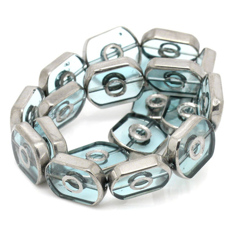 1 Strand Rectangle Glass Loose Beads Light Blue Loop Pattern 16mm - Sexy Sparkles Fashion Jewelry - 3